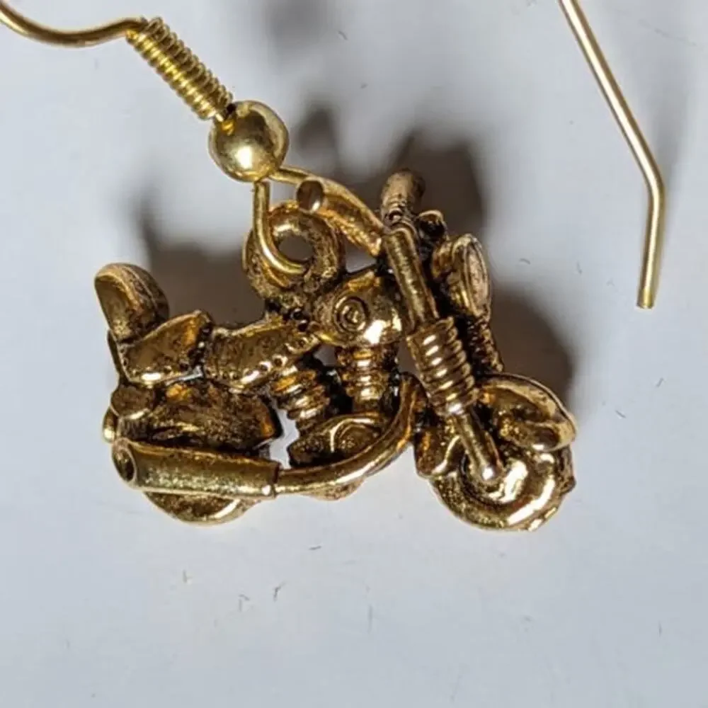 Gold Motorcycle Dangling Earrings